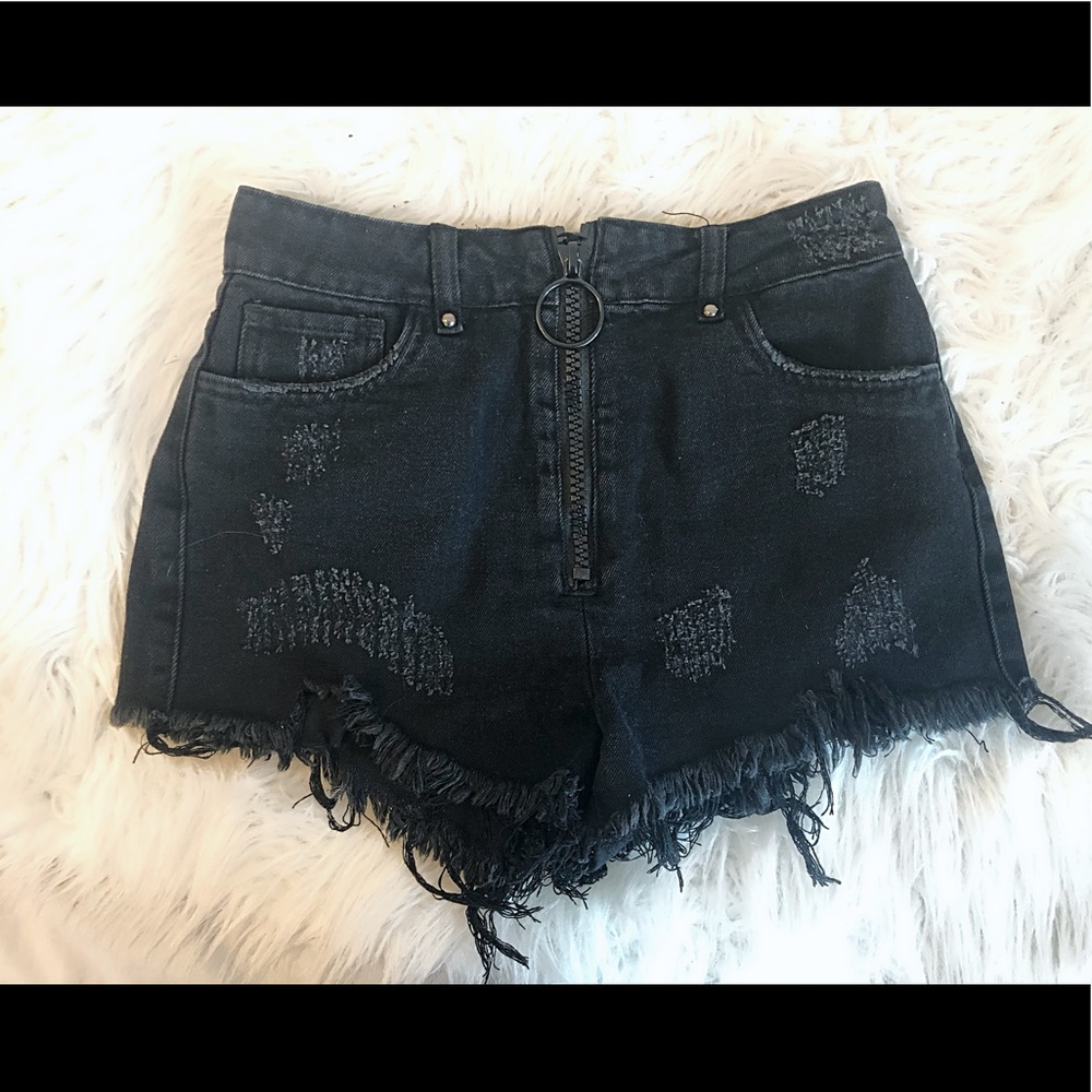 Black Distressed Denim Shorts
